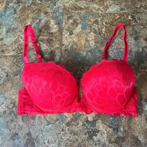 Sophie B. Push Up Bra Womens Size 34B Red Floral Lace Underwire Padded